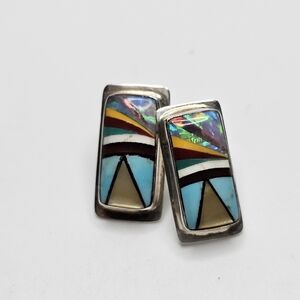 Vintage Sterling Inlaid stone Earrings